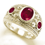 14k Gold Genuine Ruby Men's  three stone Ring