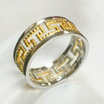 Men's 14k Yellow White Gold Greek Key Ring