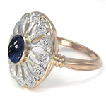 14k Gold Diamond Sapphire Russian Style Ring
