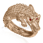 14k Rose Gold Crocodile Ruby Ring Men's Ring
