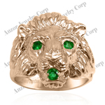 Men's Ring 14k Rose Gold Lion Emerald Ring