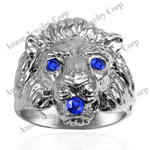 Men's Ring 14k White Gold Lion Sapphire Ring