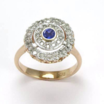 14k solid Gold Sapphire diamond Russian style Ring