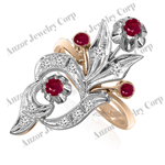 Russian Style 14k Gold Diamond Ruby Ring