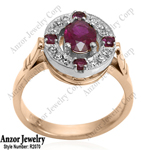Russian Style Diamond Ruby Ring 14K Gold