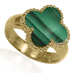 14k Solid Yellow Gold Malachite Ring