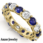 Diamond Blue Ceylon Sapphire Wedding Band 14k Gold