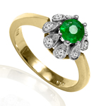 14K Gold Emerald Diamond Russian style Ring