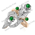 14k Gold Diamond Emerald Russian style ring