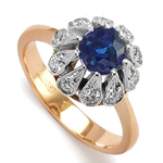 Genuine Diamond Sapphire Ring 14k Rose and White