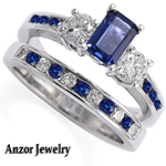 950 Platinum Sapphire Diamond Engagement Ring Set