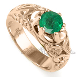 Men's 18k Rose Gold Emerald ROCOCO design Ring