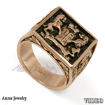 Lions Facing The Ten Commandments Ring in 14k Gold