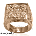 Lions Facing The Ten Commandments Ring in 14k Gold
