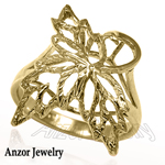 14K Solid Yellow Gold Leaf Ring Кленови лист