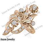 14k Rose Gold Genuine Diamond Russian Style Ring