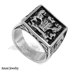 Lions Facing The Ten Commandments Ring in 18k Gold