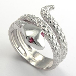 Men's Silver Twisted Serpent Ruby Ring