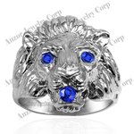 Men's Ring 18k White Gold Lion Sapphire Ring