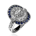 14k Gold Lab Grown Diamond and Sapphire Ring