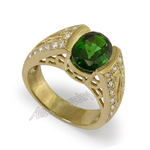 Men's Green Tourmaline Lab Grown Diamond Ring 18K