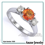 14k Gold Orang Sapphire Diamond Ring