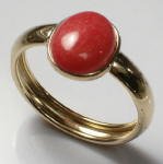 14k solid yellow Gold Red Jade Ring