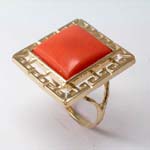 14k solid yellow Gold Coral Greek key Ring 4.80 gr