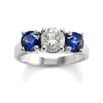 Sapphire Diamond Three Stone Ring 14k