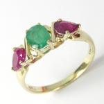 Three-Stone  Emerald Ruby Ring 14k gold