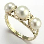 14k solid yellow Gold Triple Pearl Ring