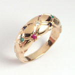 14k Gold Diamond Ruby Sapphire Emerald Ring