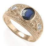 Men's Ring Sapphire and Diamonds in 14k gold