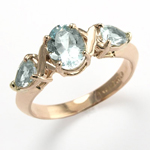 Three Stone Aquamarine Ring in 14k rose gold