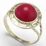 14k Gold Red Jade Greek Key Ring