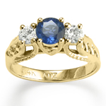 14k Sapphire Diamond Three-Stone Engagement Ring