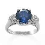 14k Gold Sapphire Diamond Three Stone Ring