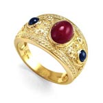 14k Sapphire and Ruby Men's Ring