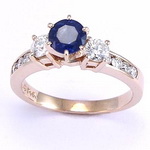 14k Rose Gold  Diamond and Sapphire Ring
