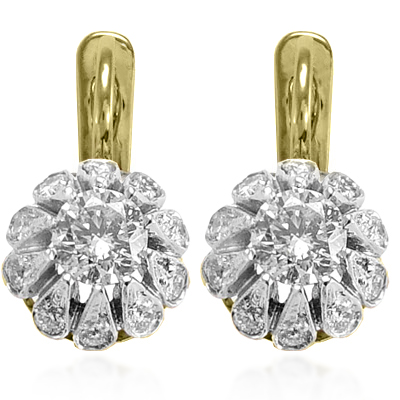 Genuine Diamonds, Russian Style Earrings 18k